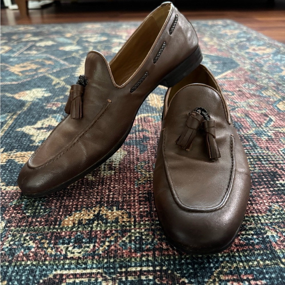 Zara Brown Leather Tassel Loafers
